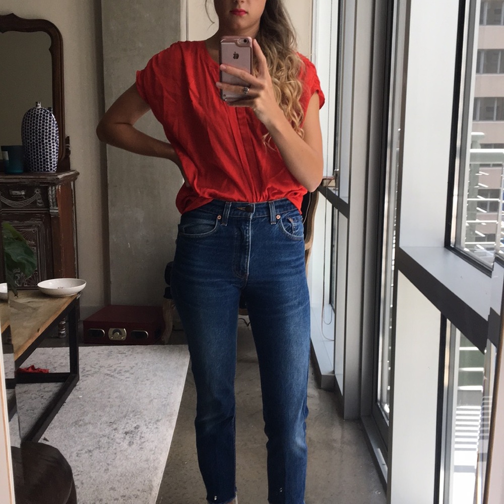 Ann Taylor Red Satin Blouse